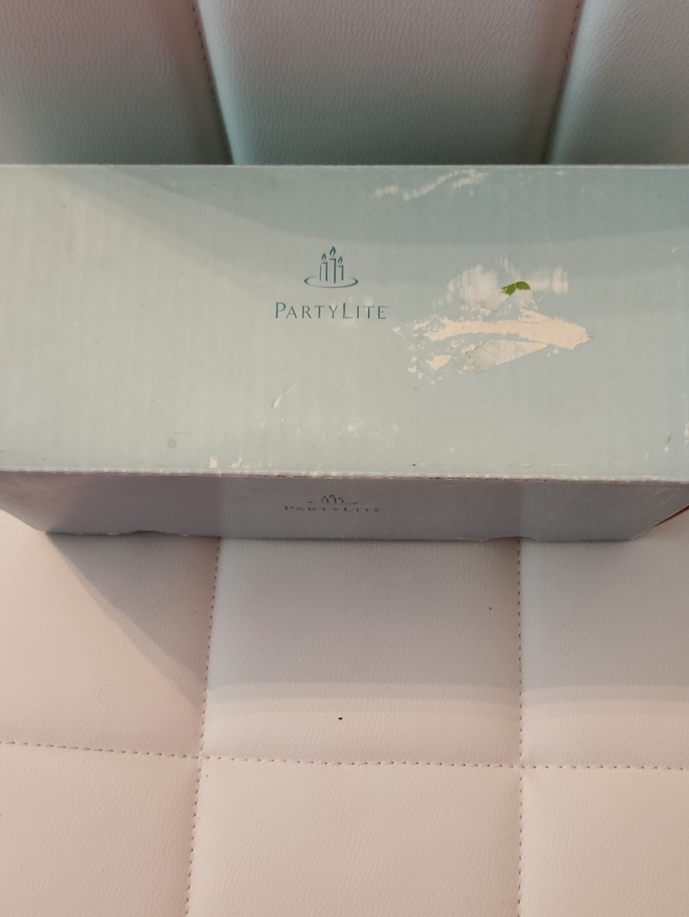 PartyLite Pastel Mint Box With TEA FOR TWO CANDLE HOLDER SET